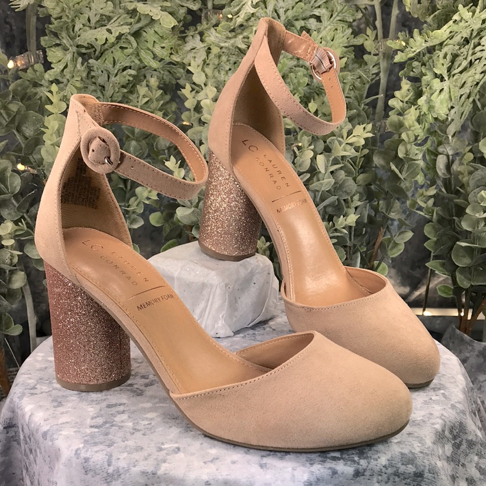 LC Lauren Conrad Hydrangea Gold 3.5” Glitter Heels Women’s Size 9M ✨NIB✨